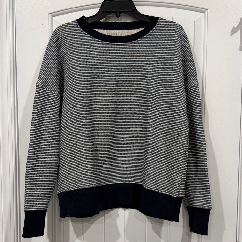 Frank & Eileen Dark Blue and White Striped Crew Neck Sweater